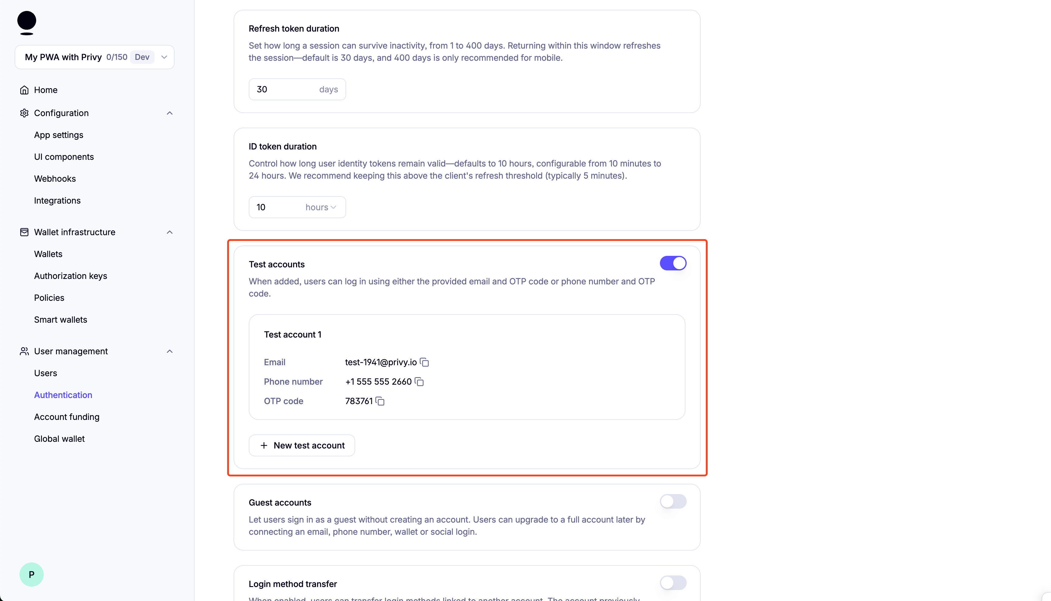 Test accounts